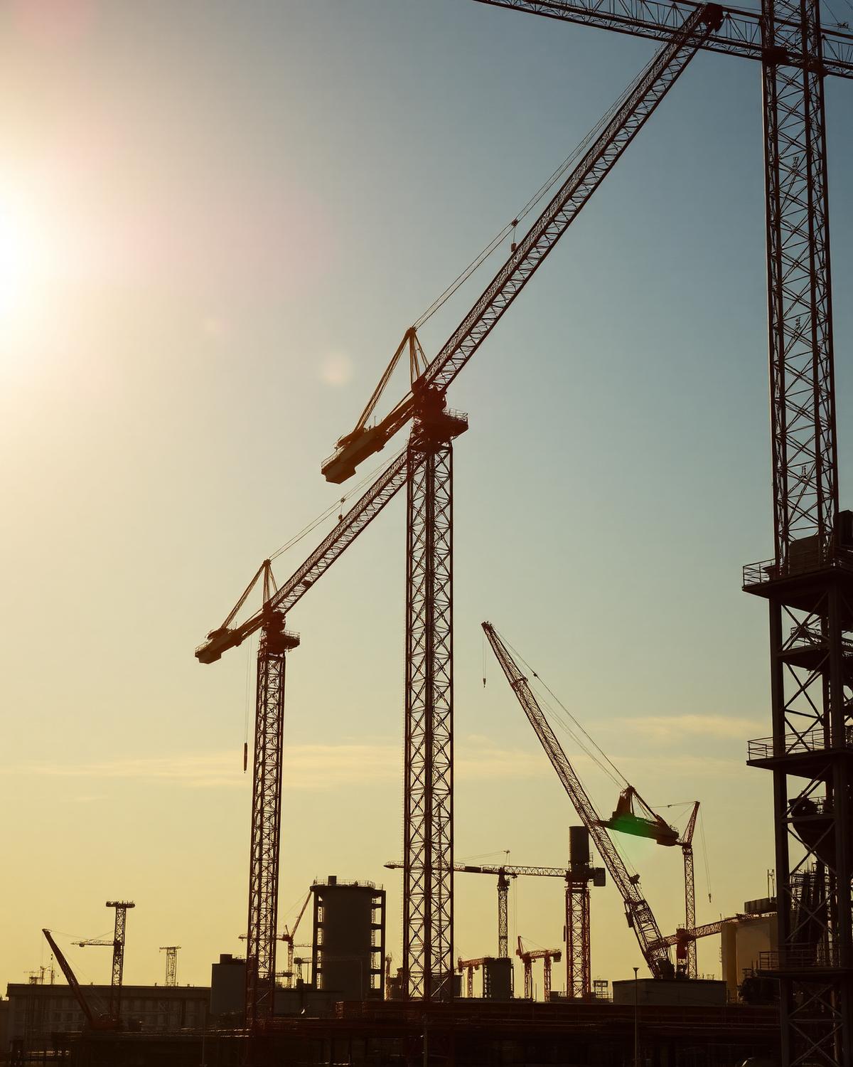 Industrial construction site with tower cranes